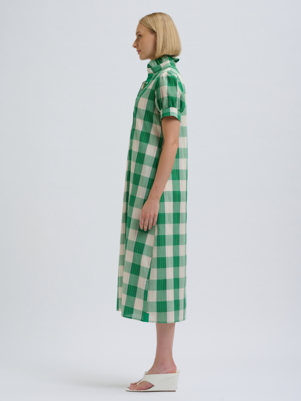 Anais Frill Collar Long Line Shirtdress - Big Green Gingham