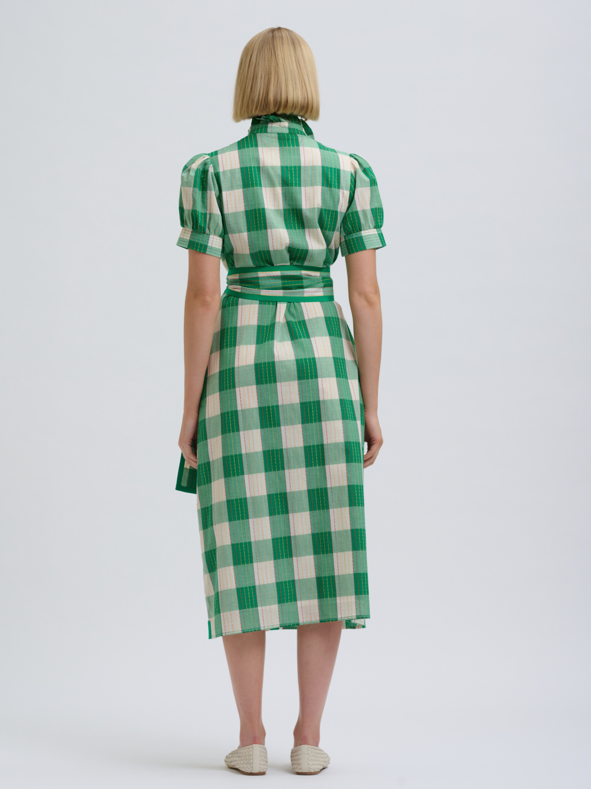 Anais Frill Collar Long Line Shirtdress - Big Green Gingham