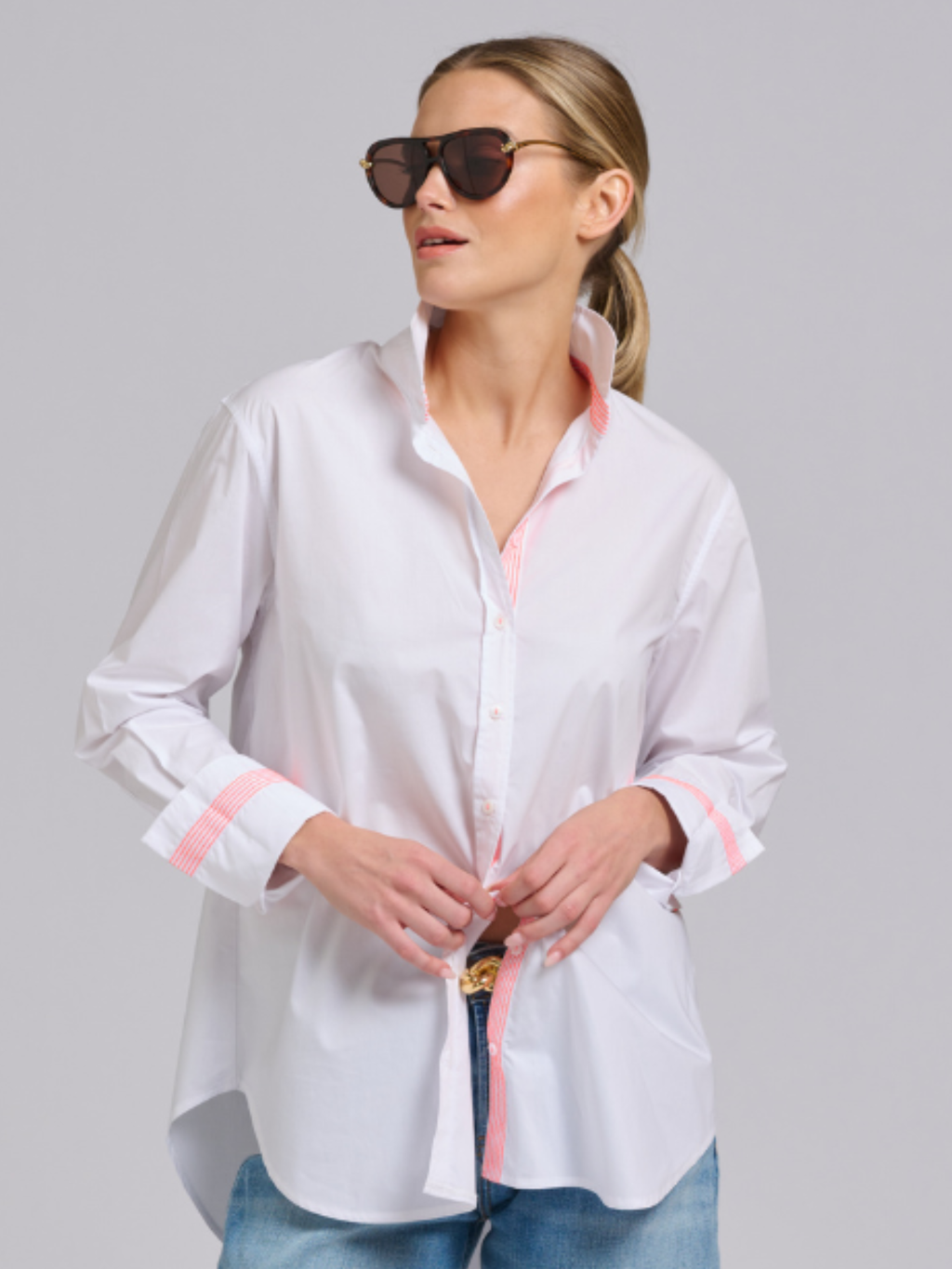 Elodie Trim Shirt - White / Neon Trim