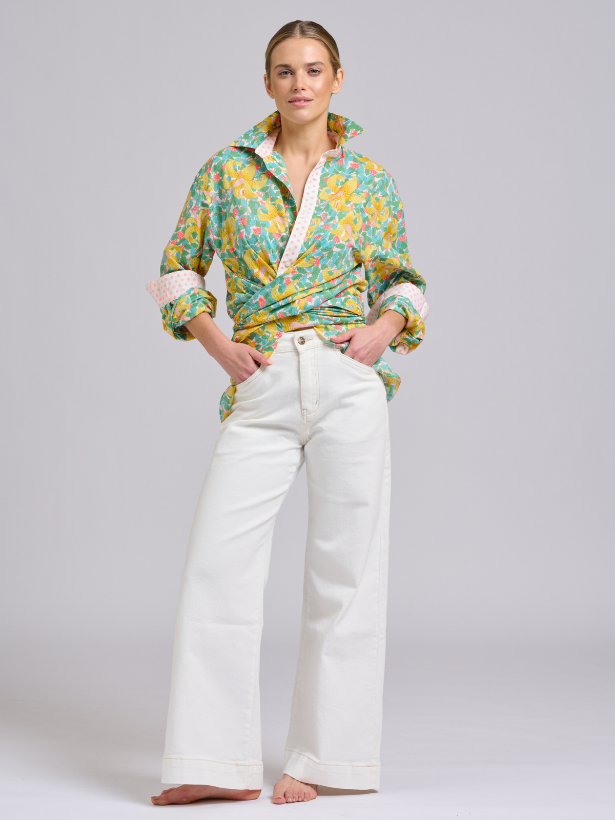 Bobbie Boyfriend Shirt - Neon Floral / Spot Trim