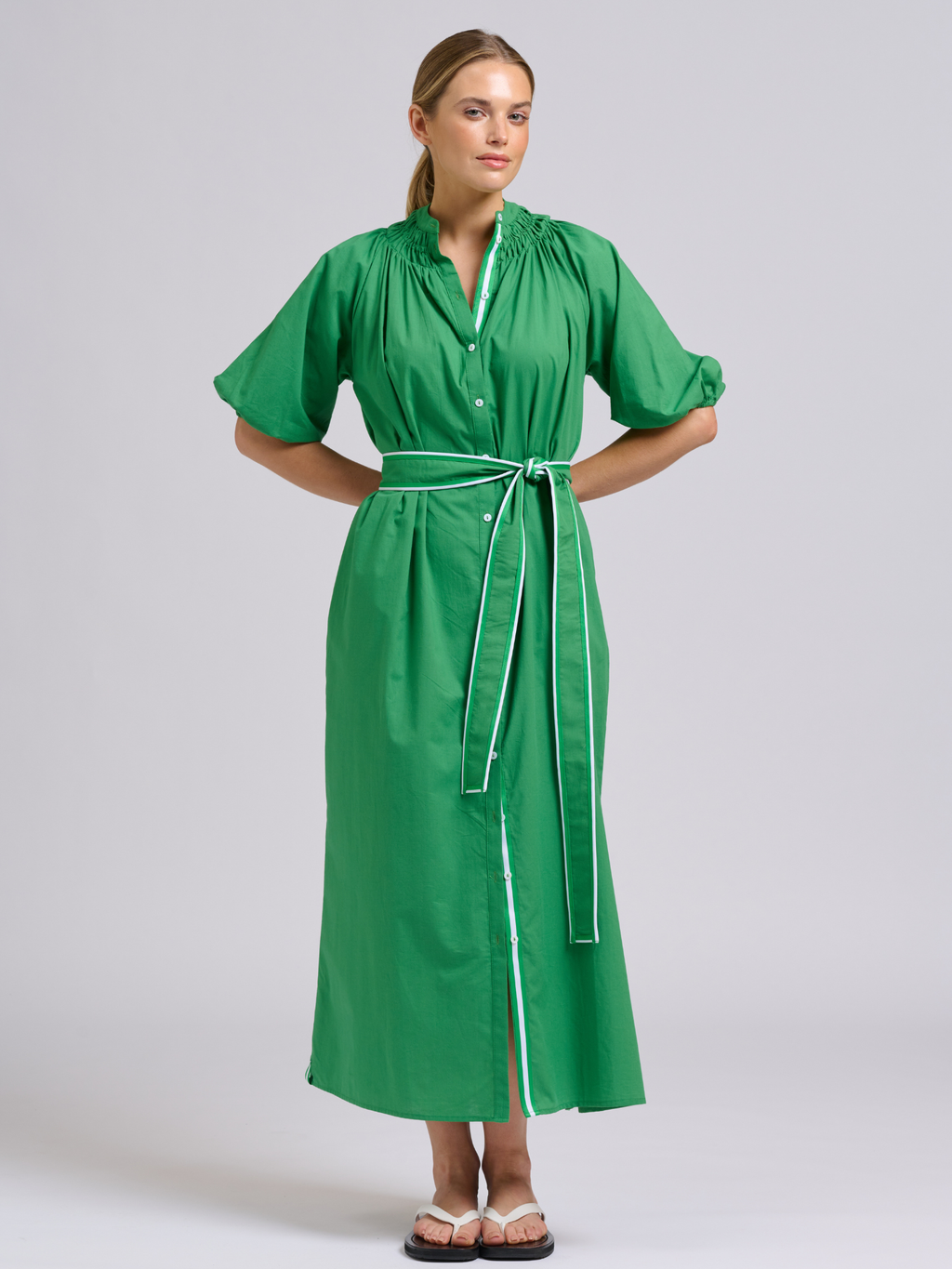 Mattie Longline Dress - Green Combo Trim