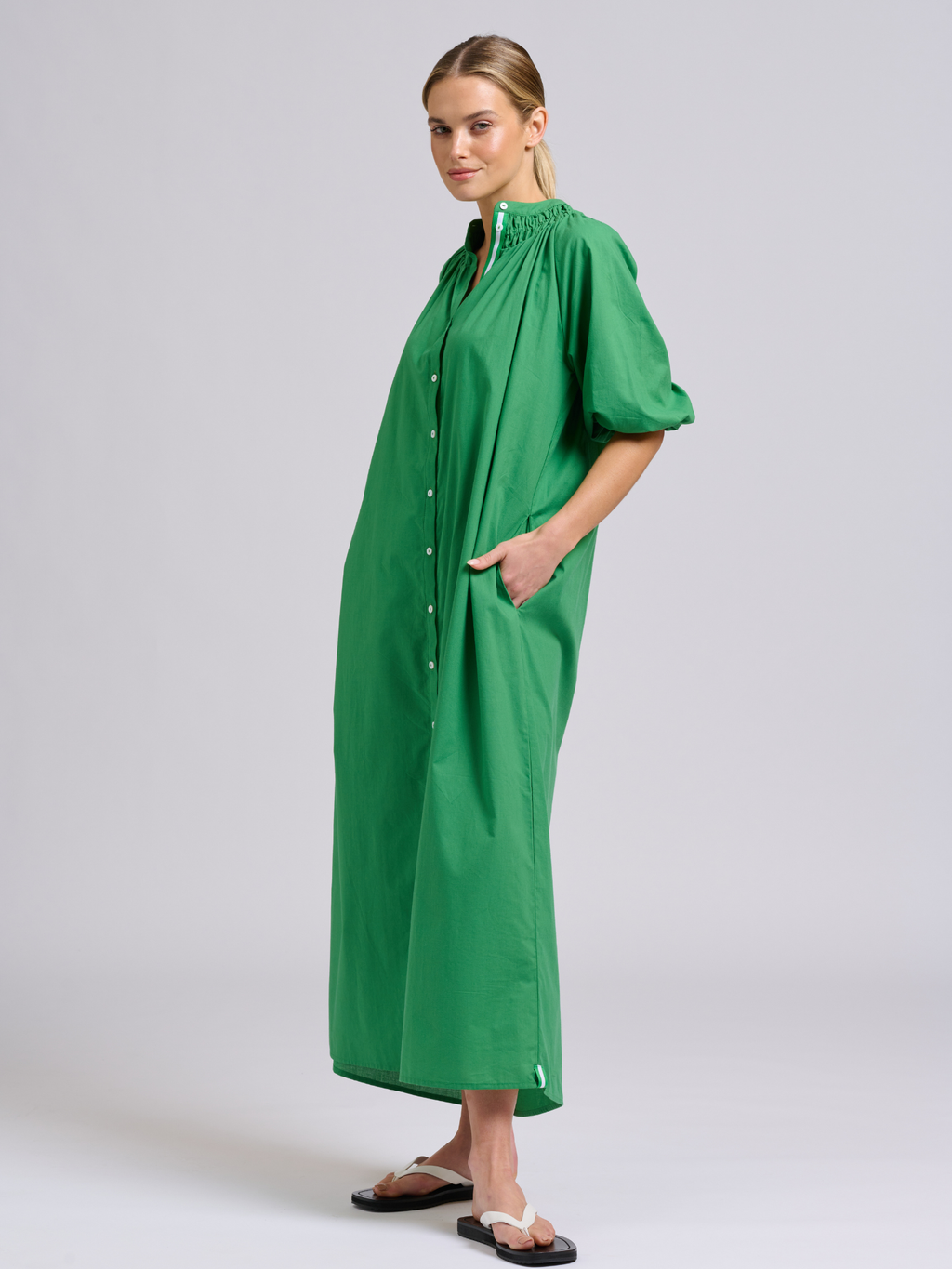 Mattie Longline Dress - Green Combo Trim