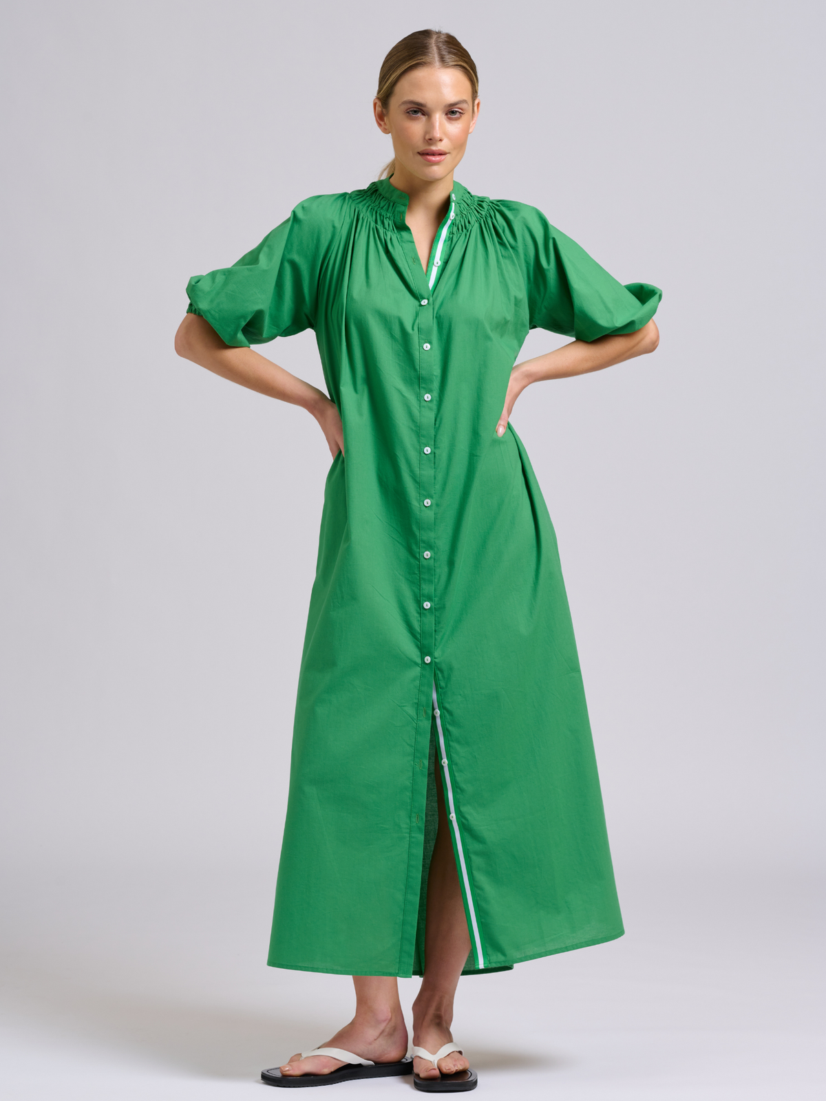 Mattie Longline Dress - Green Combo Trim