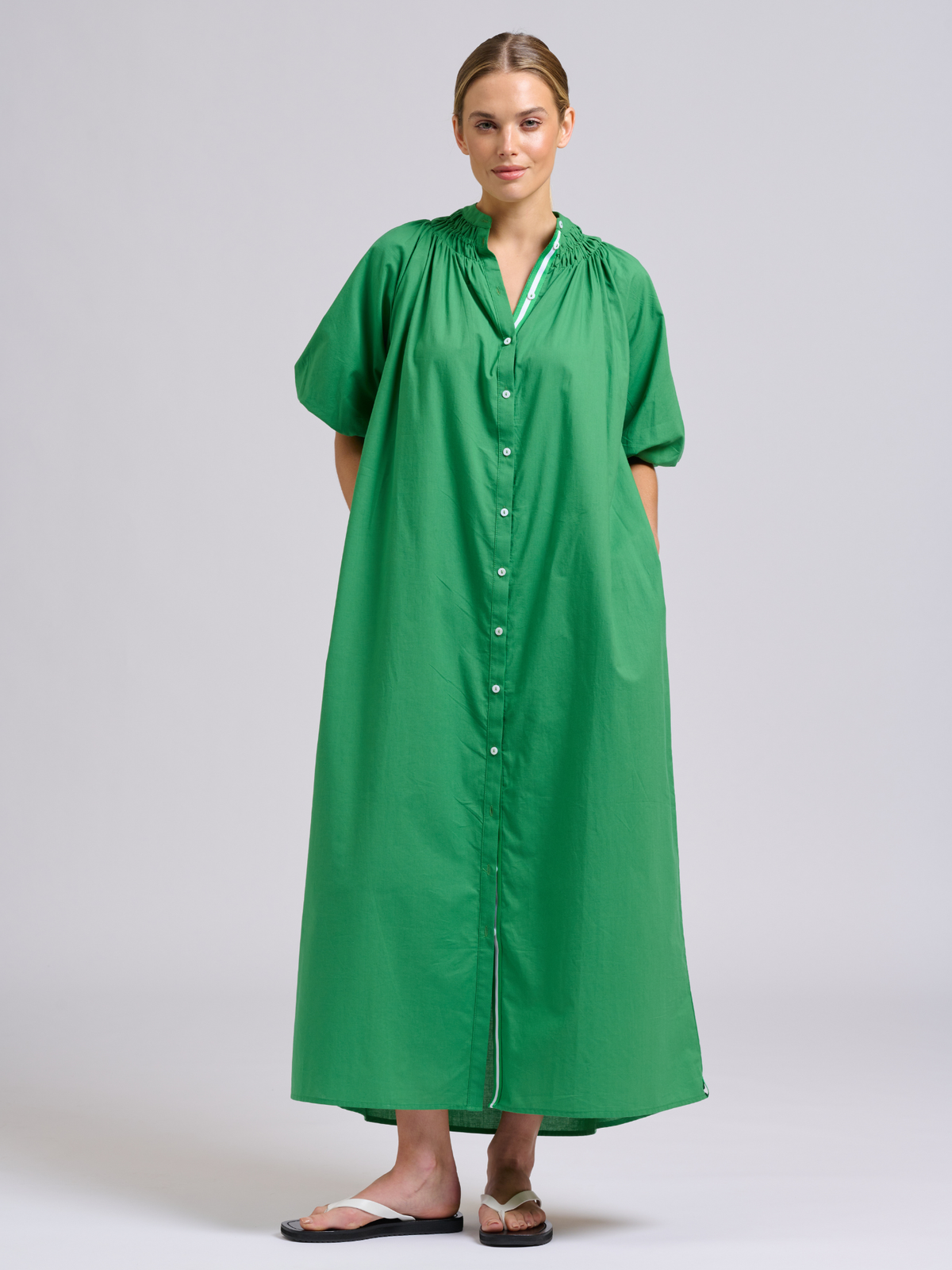 Mattie Longline Dress - Green Combo Trim