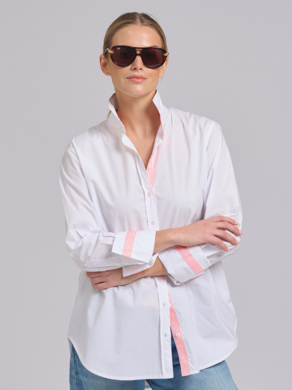 Elodie Trim Shirt - White / Neon Trim