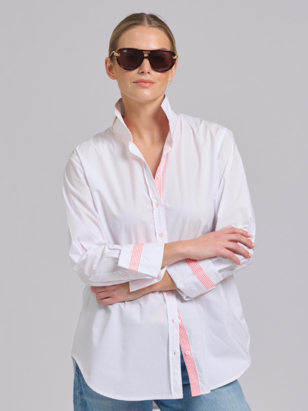 Elodie Trim Shirt - White / Neon Trim