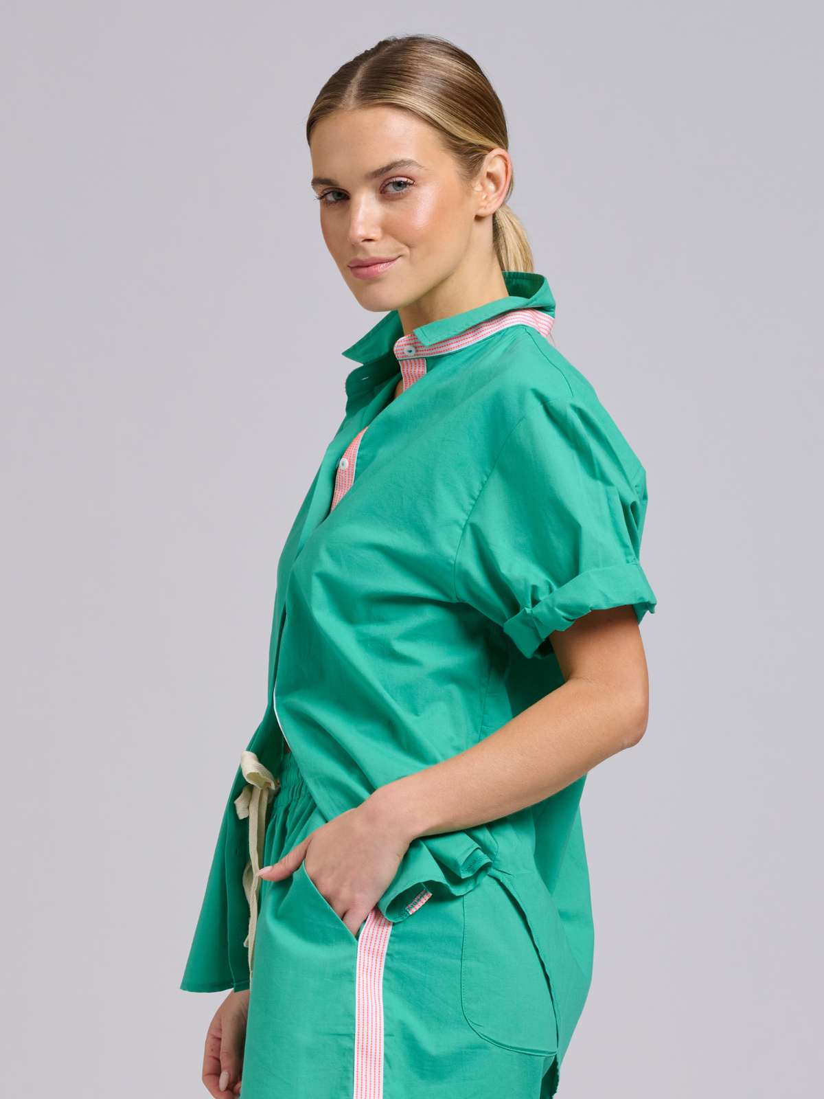 Arabella Trim Shirt - Marine Green / Neon Trim