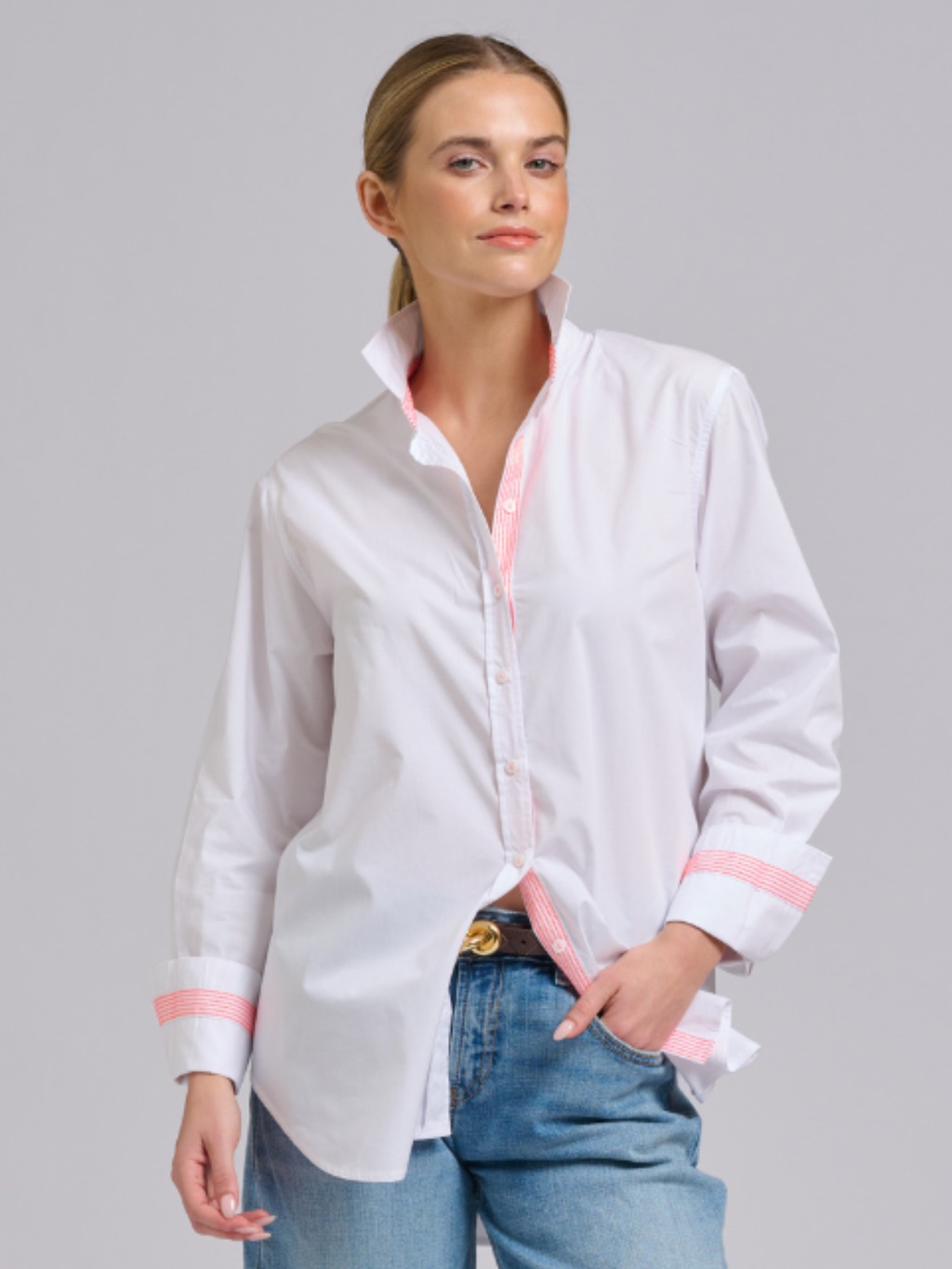 Elodie Trim Shirt - White / Neon Trim