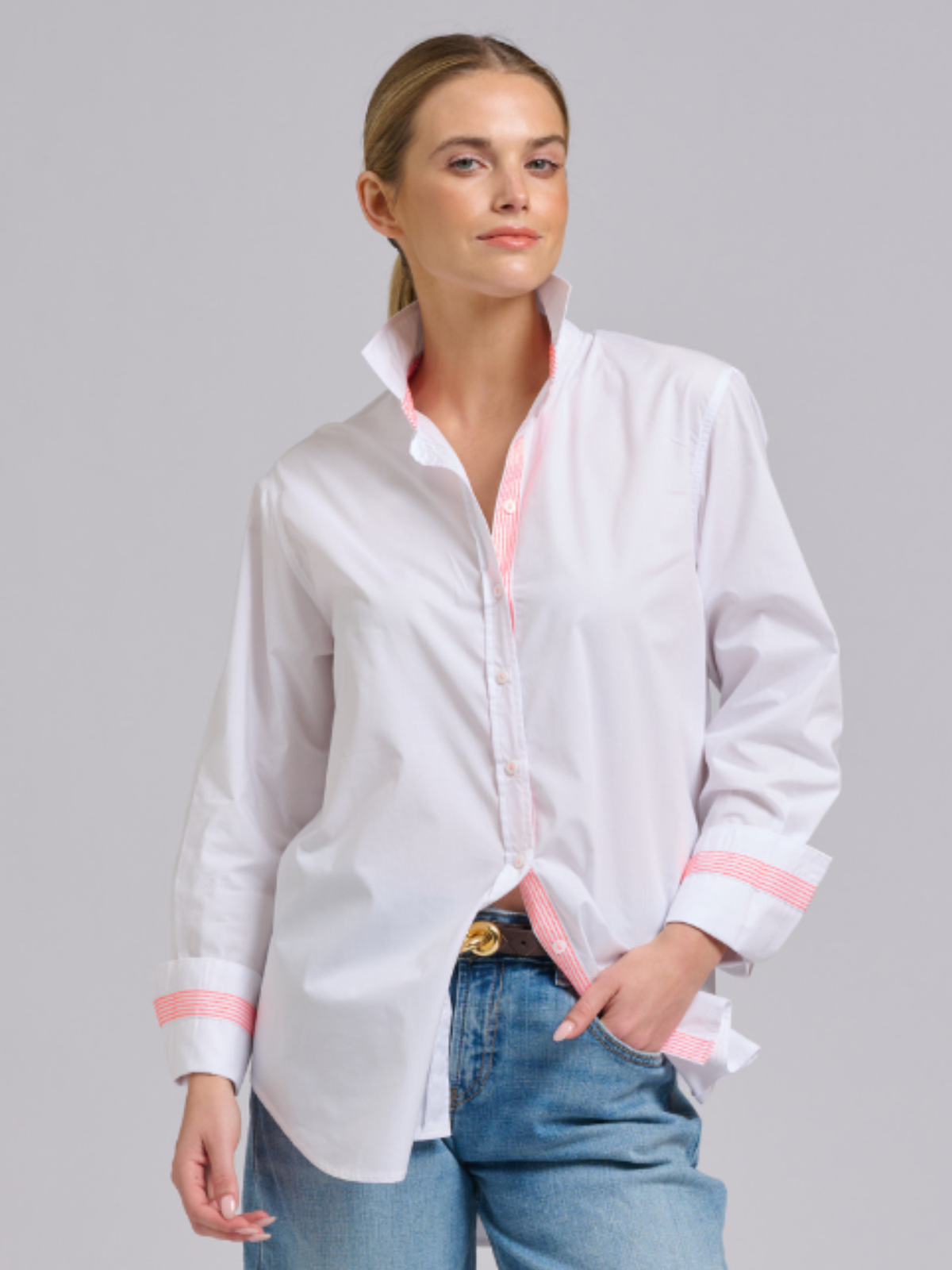 Elodie Trim Shirt - White / Neon Trim