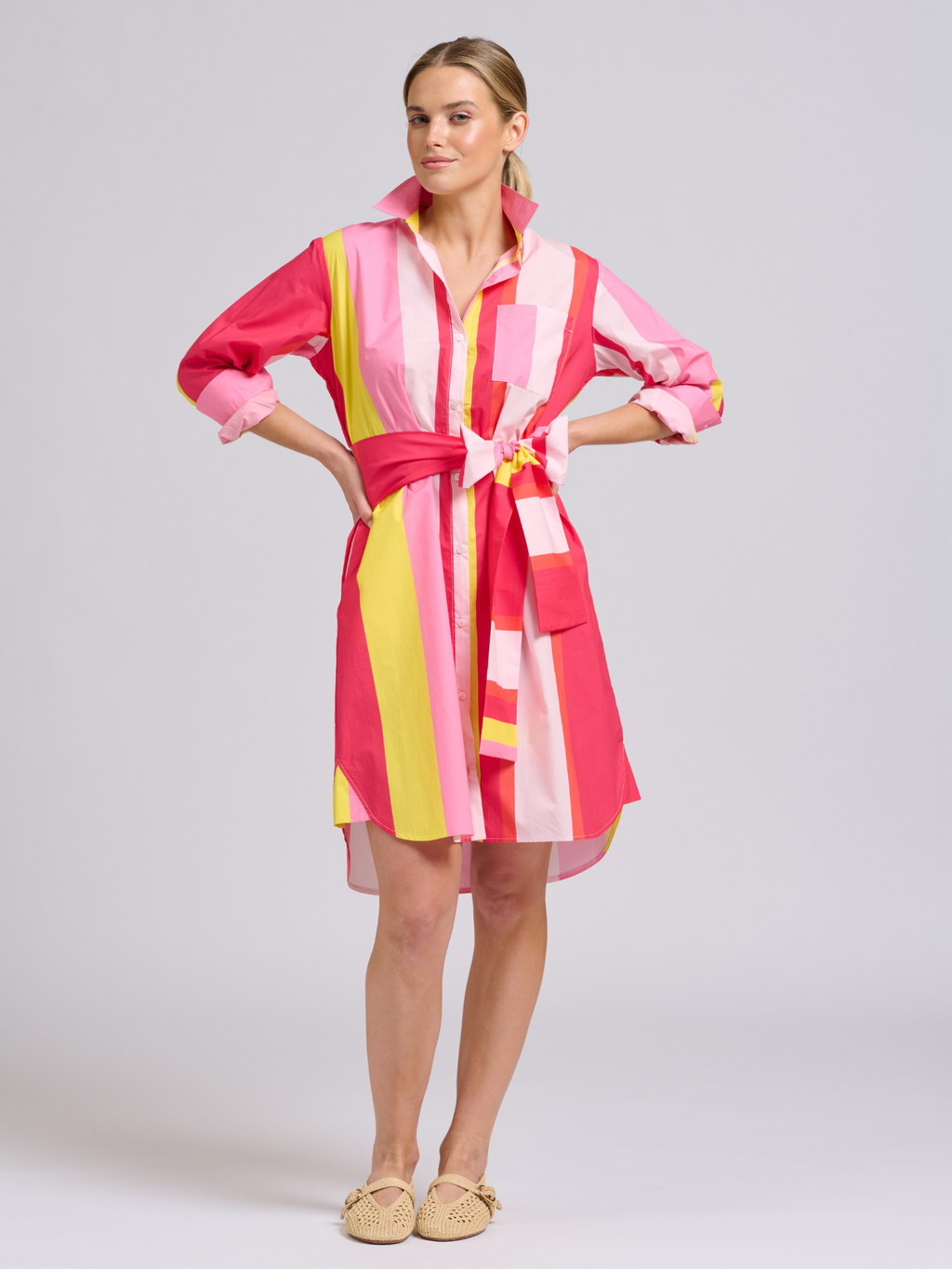 Winnie Classic Shirtdress - Summer Wide Stripe