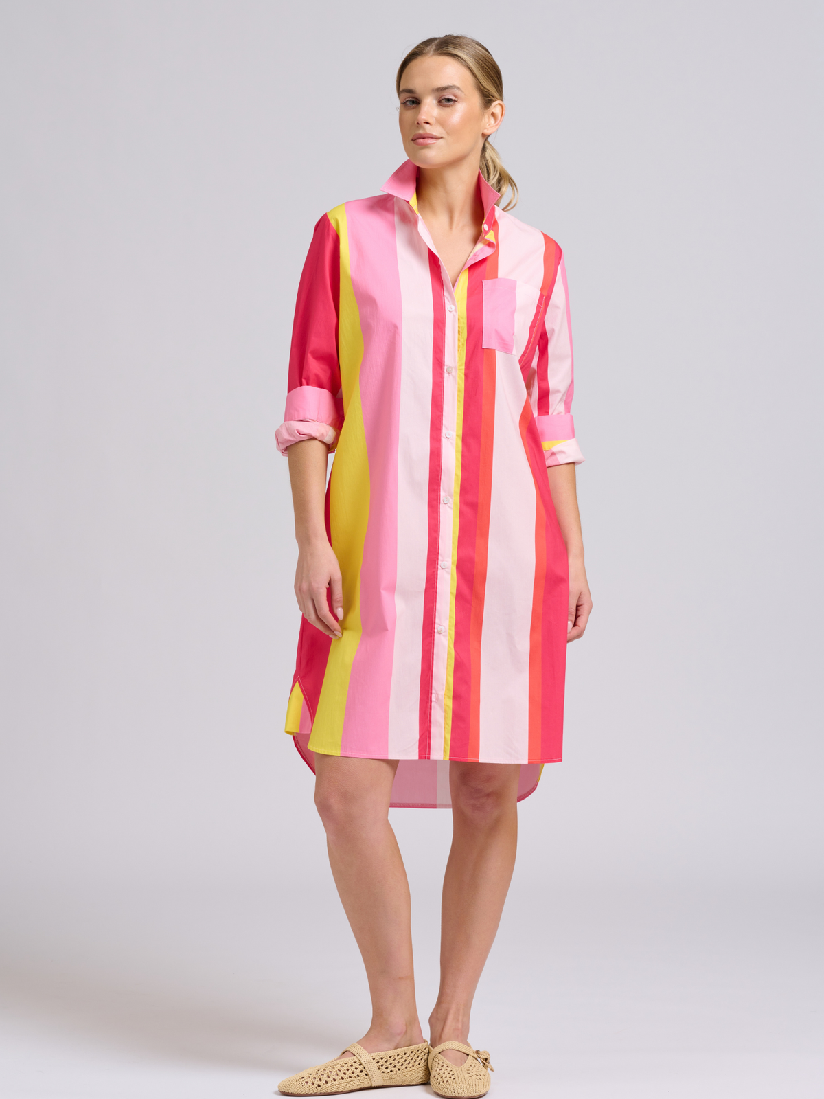 Winnie Classic Shirtdress - Summer Wide Stripe