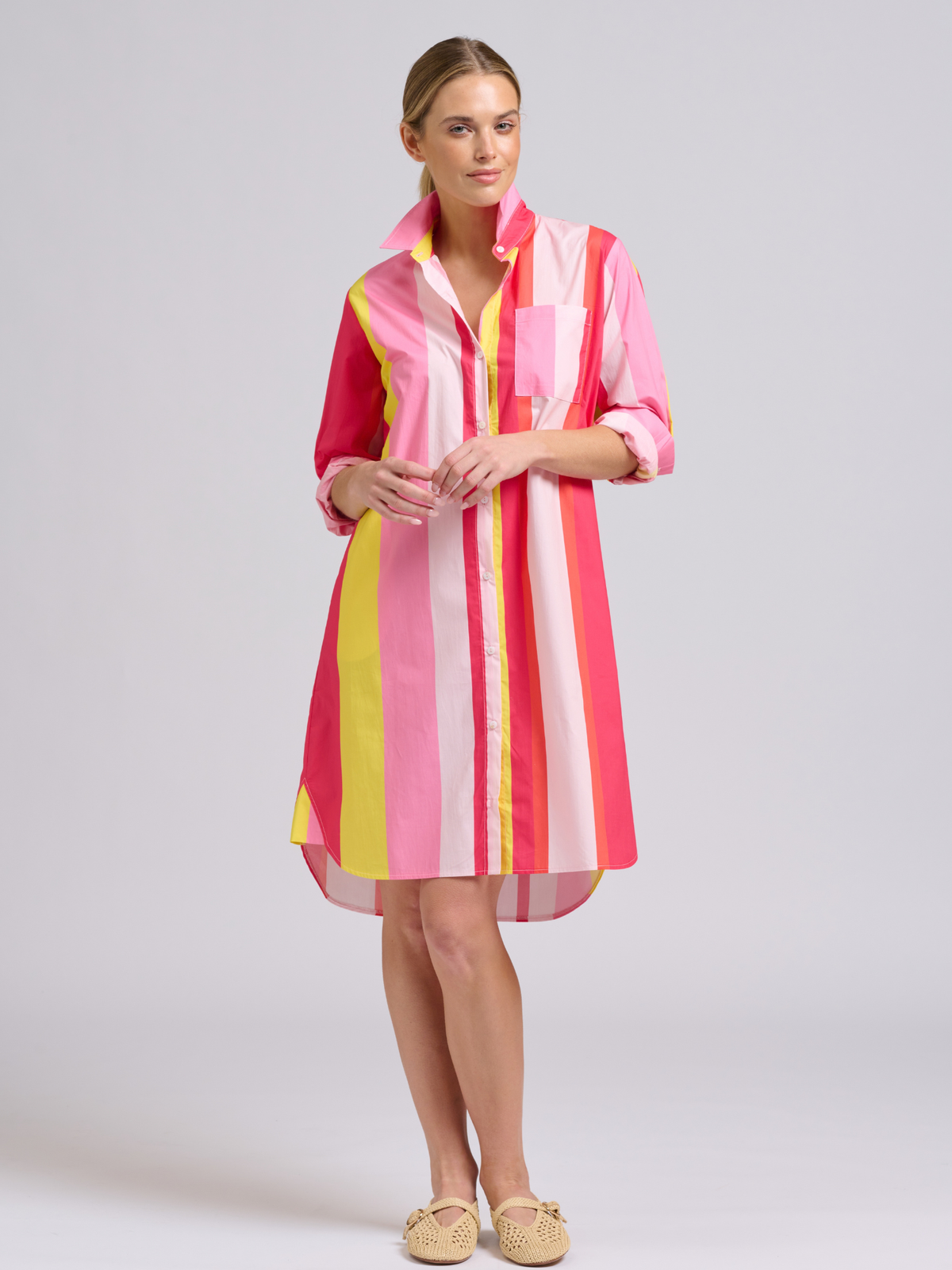 Winnie Classic Shirtdress - Summer Wide Stripe