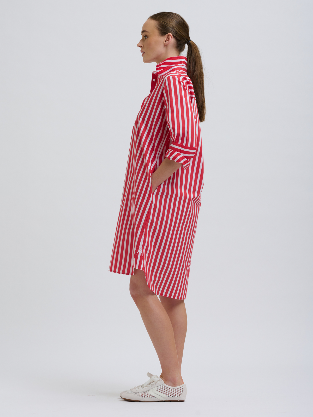 Claire Popover Shirt Dress - Red Stripe