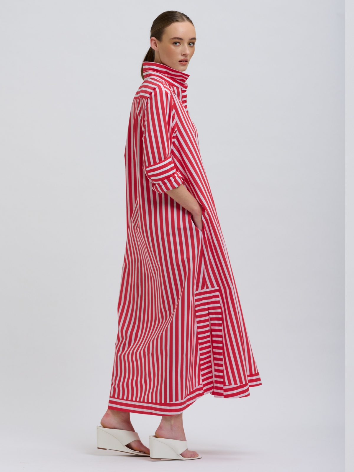 Sybil Longline Shirtdress - Red Stripe