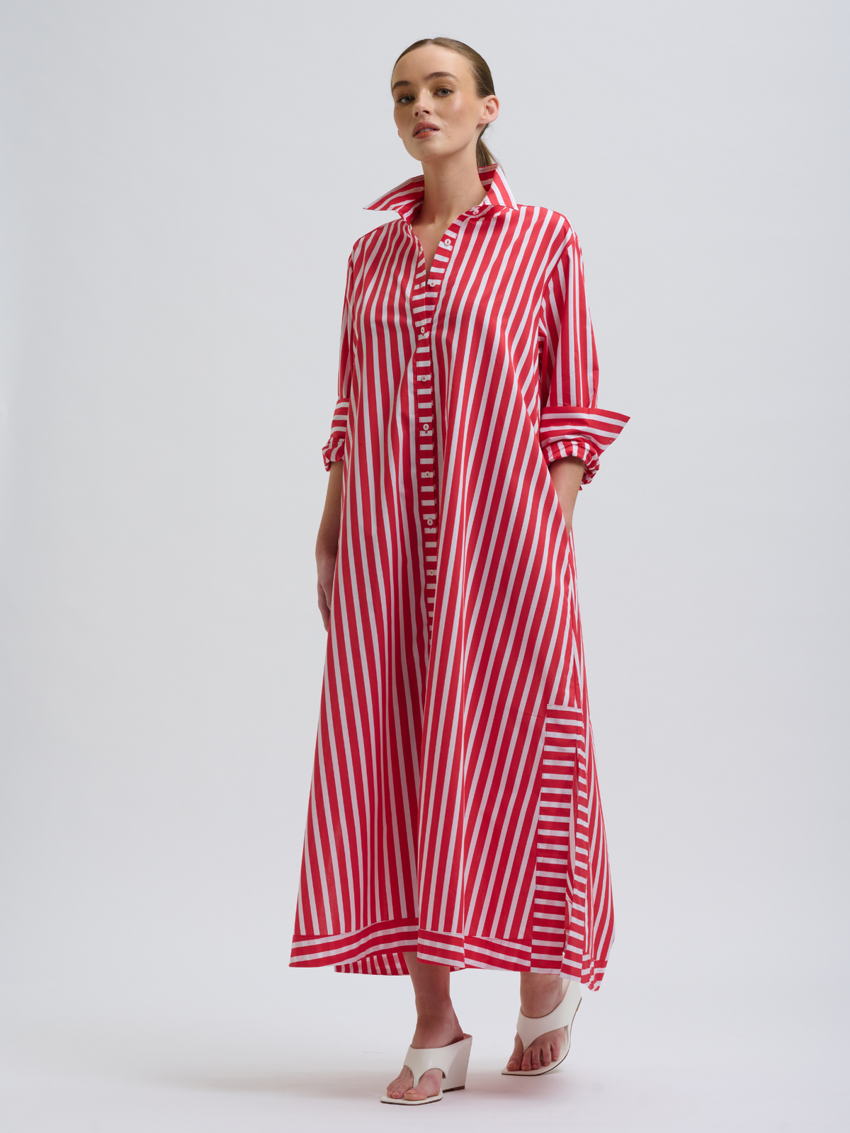 Sybil Longline Shirtdress - Red Stripe