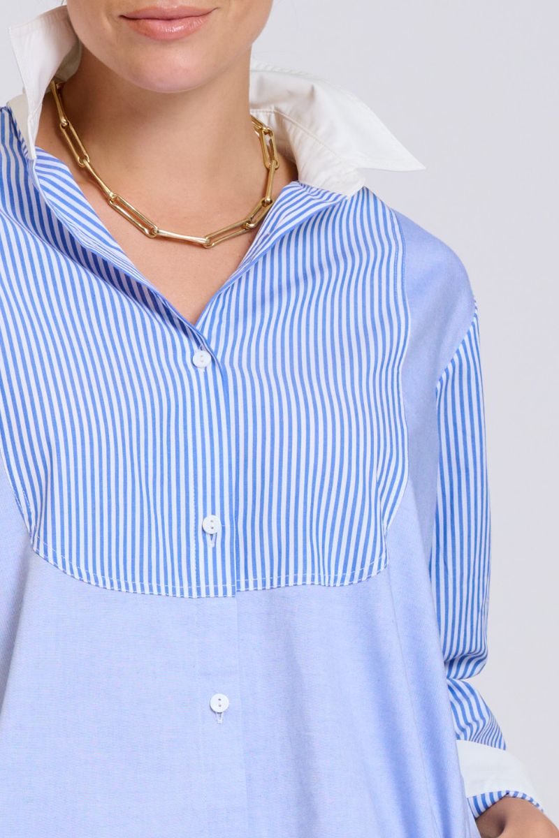 The Claire Classic Bib Shirtdress - Blue Combo