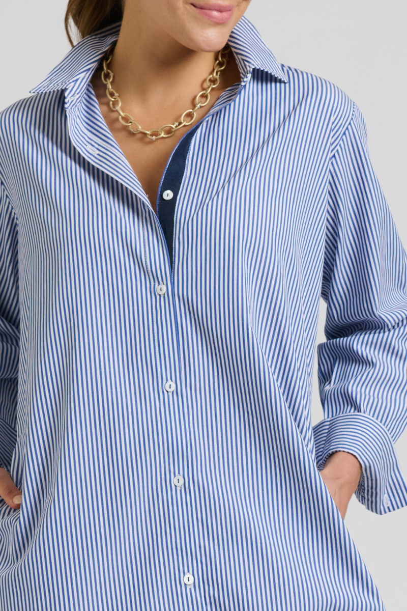 The Claire Classic Grosgrain Shirtdress - French Navy Stripe