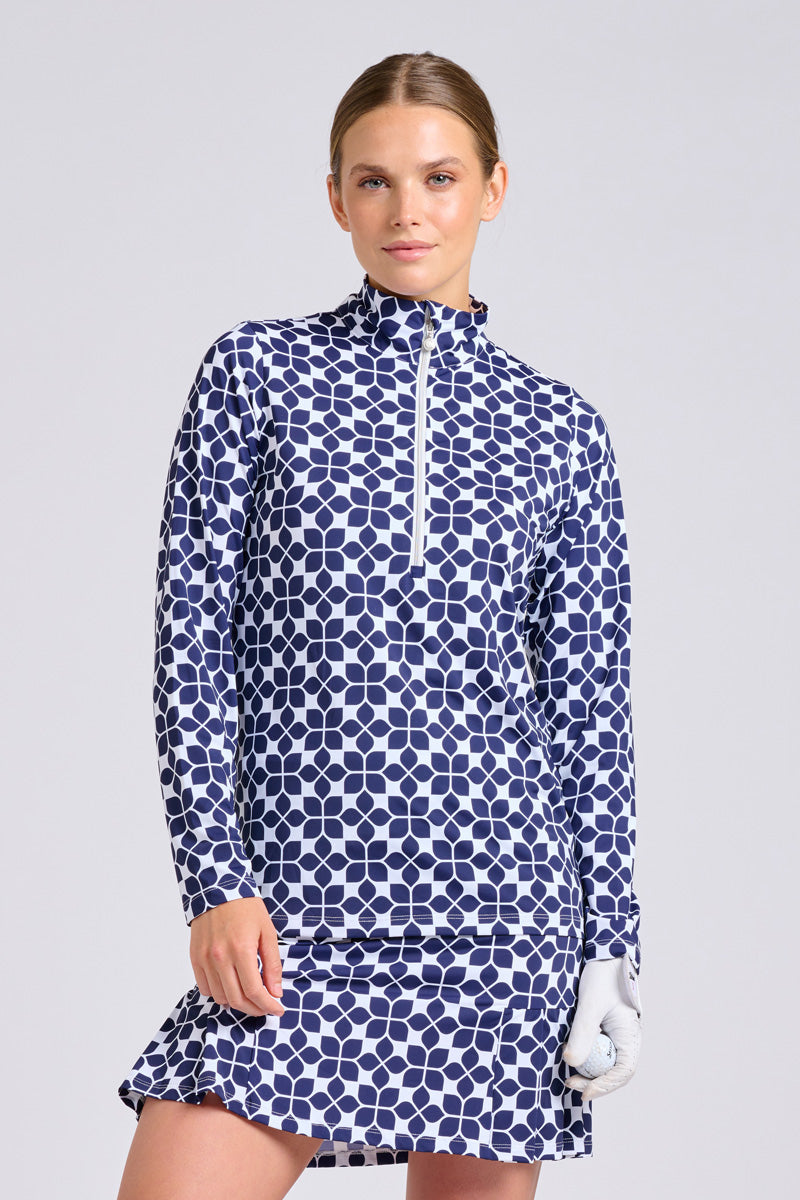 The Club Grange Top - Geo Floral French Navy