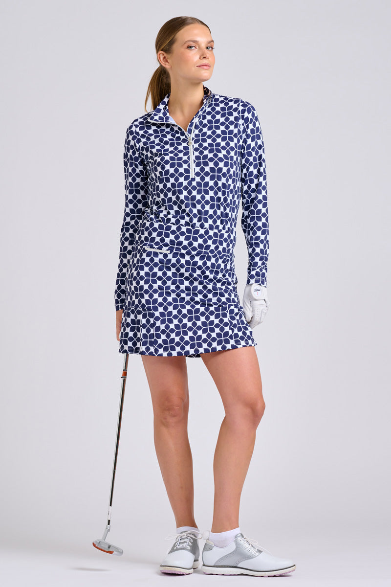 The Club Grange Top - Geo Floral French Navy