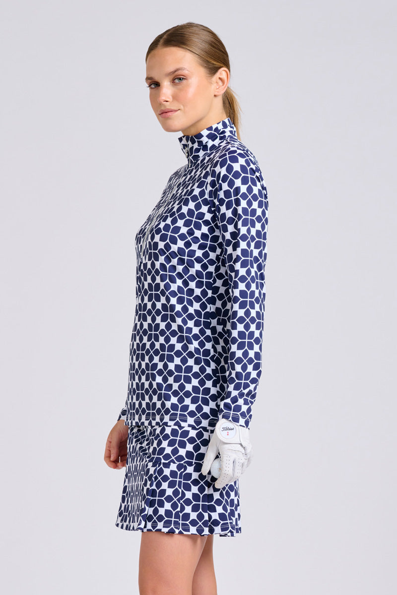 The Club Grange Top - Geo Floral French Navy