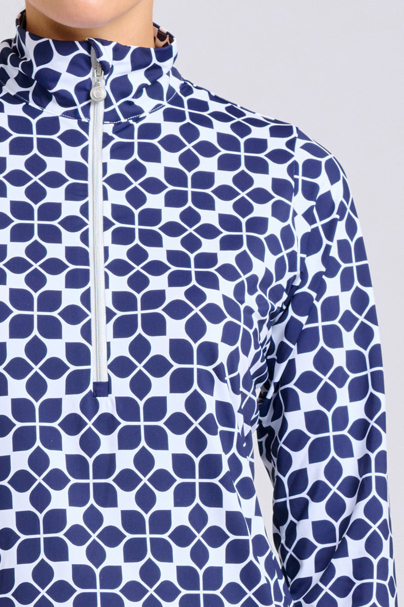 The Club Grange Top - Geo Floral French Navy