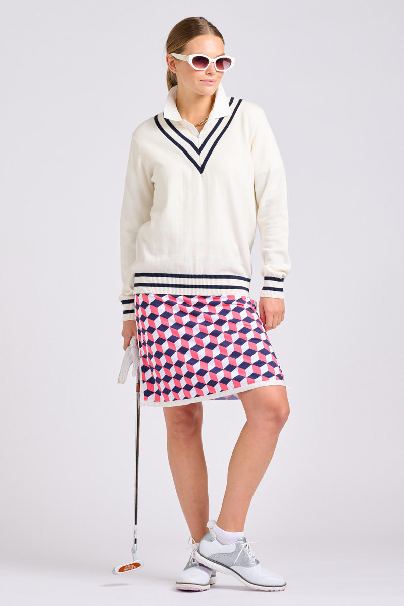 The Club Madison Long Skort - Geo Tile Navy & Coral
