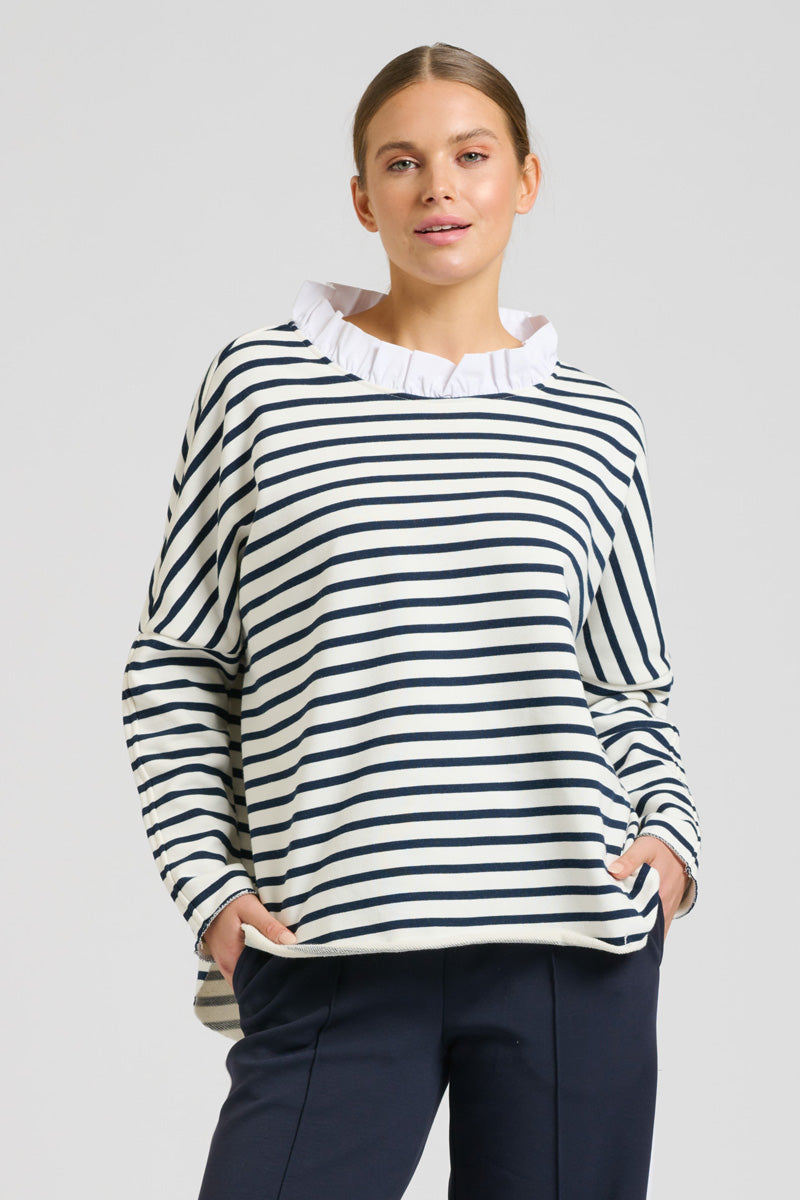 EST 1971 Raw Frill Neck Sweatshirt - French Navy & White
