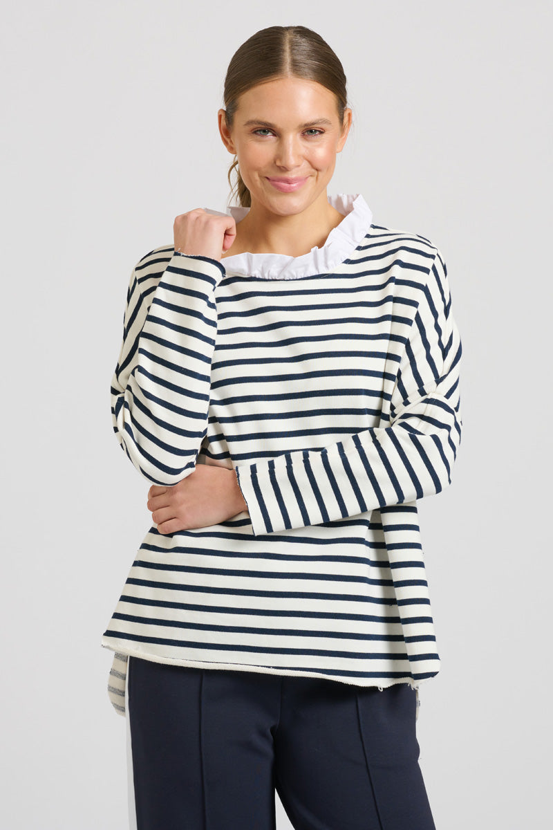 EST 1971 Raw Frill Neck Sweatshirt - French Navy & White