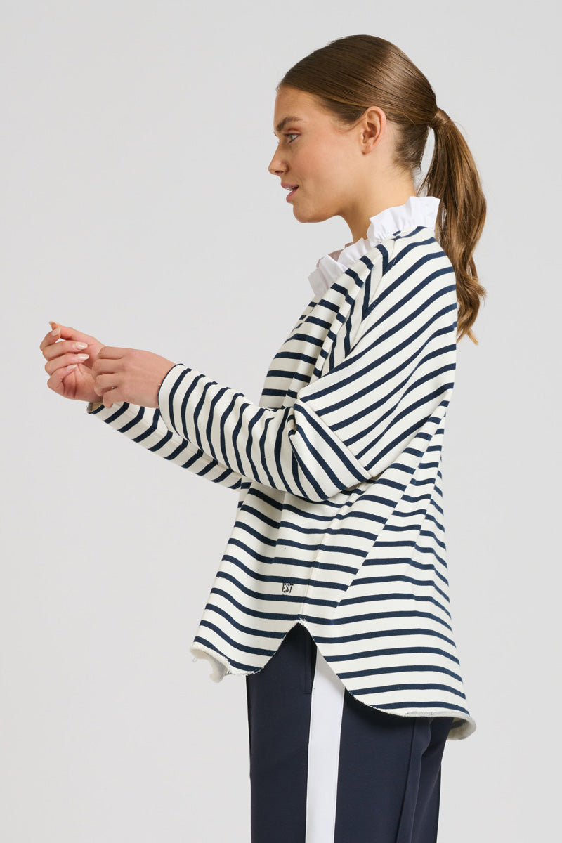 EST 1971 Raw Frill Neck Sweatshirt - French Navy & White