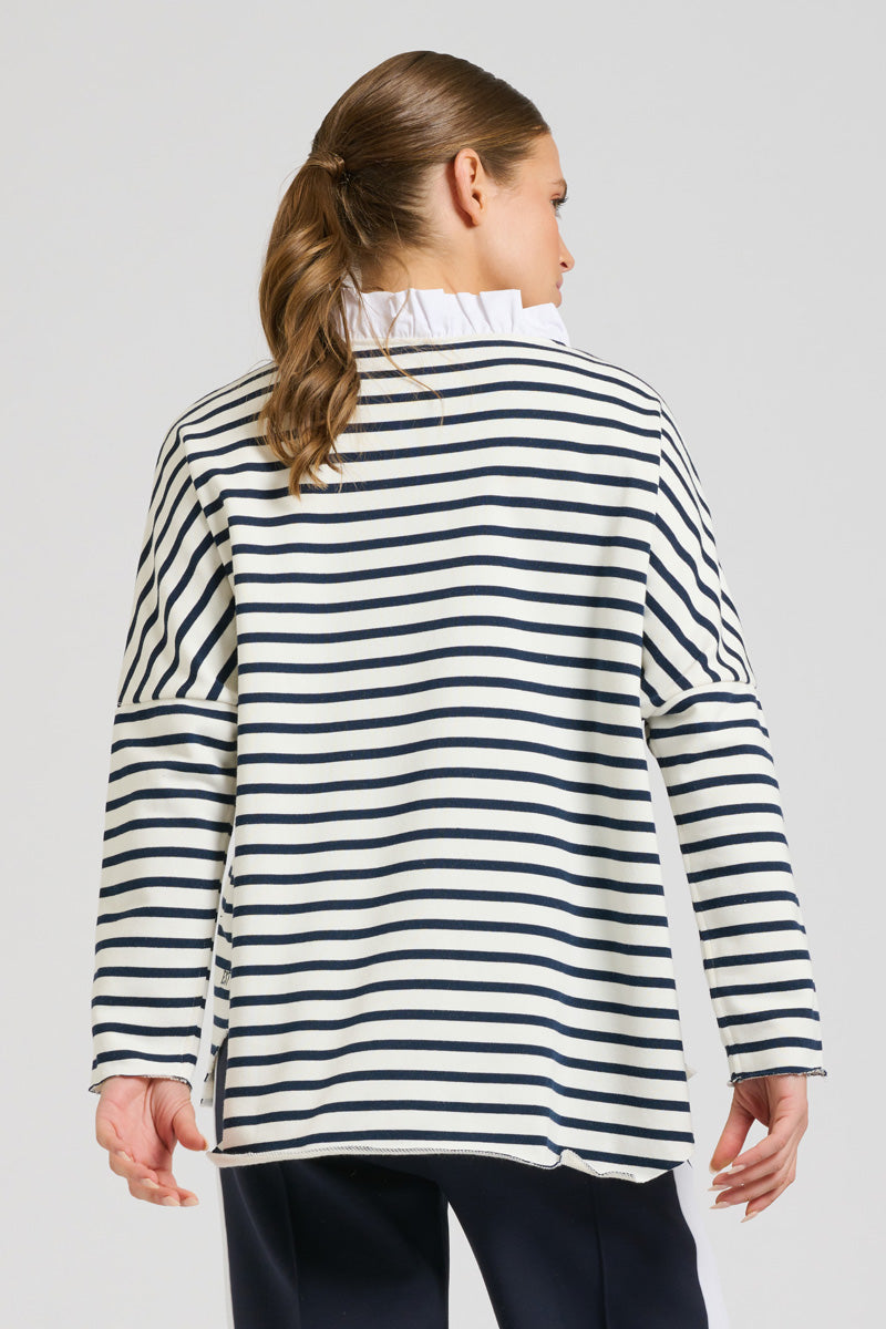 EST 1971 Raw Frill Neck Sweatshirt - French Navy & White