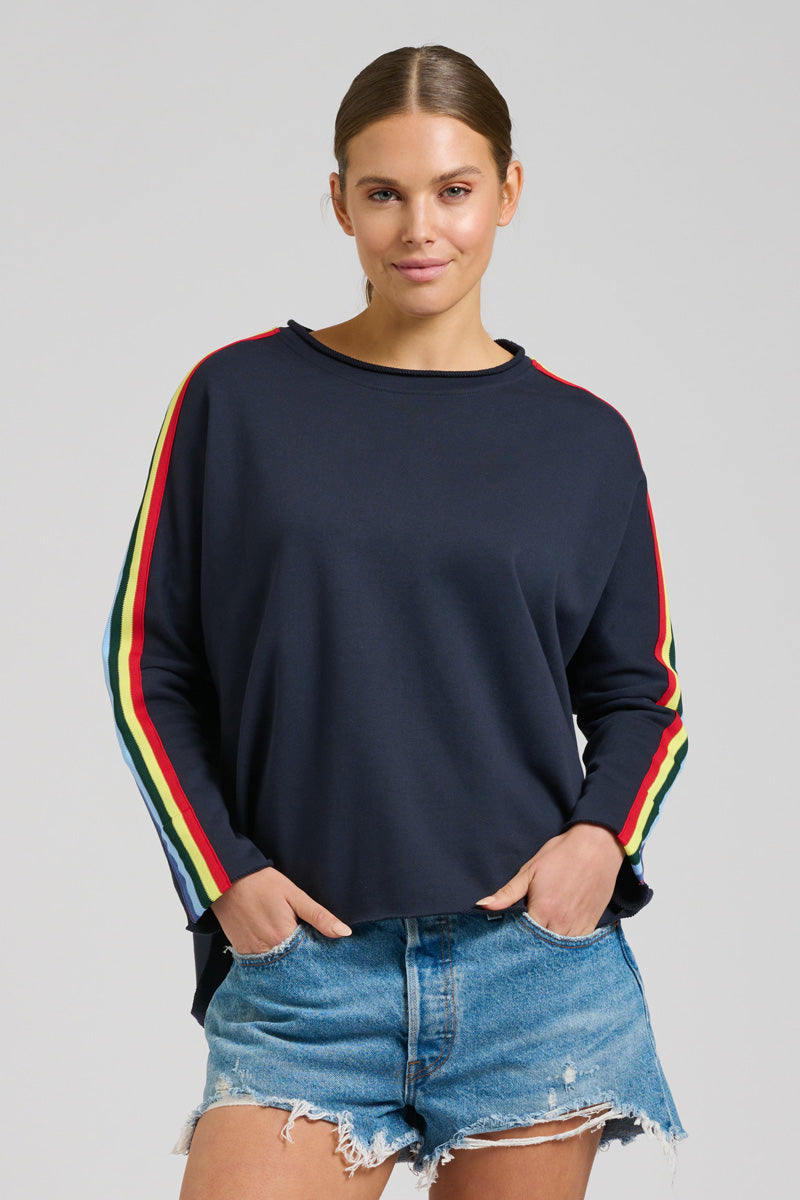 EST 1971 Raw Tape Long Sleeve Sweatshirt - French Navy/Rainbow
