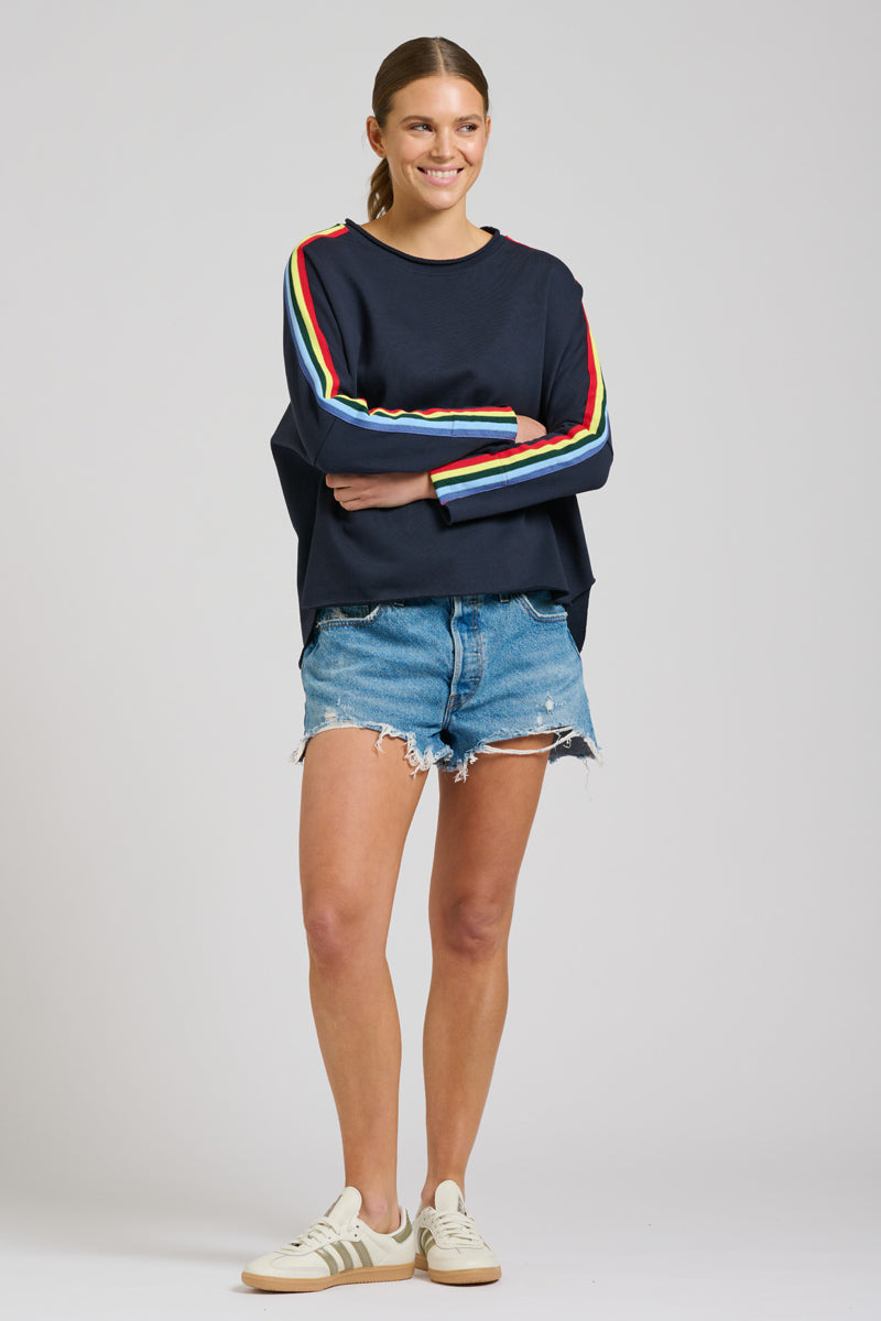 EST 1971 Raw Tape Long Sleeve Sweatshirt - French Navy/Rainbow