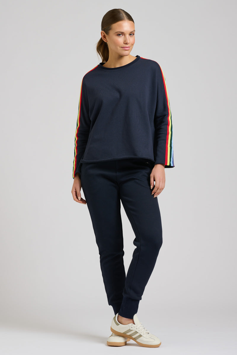 EST 1971 Raw Tape Long Sleeve Sweatshirt - French Navy/Rainbow