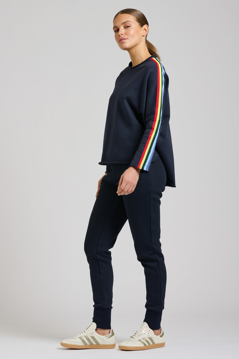 EST 1971 Raw Tape Long Sleeve Sweatshirt - French Navy/Rainbow