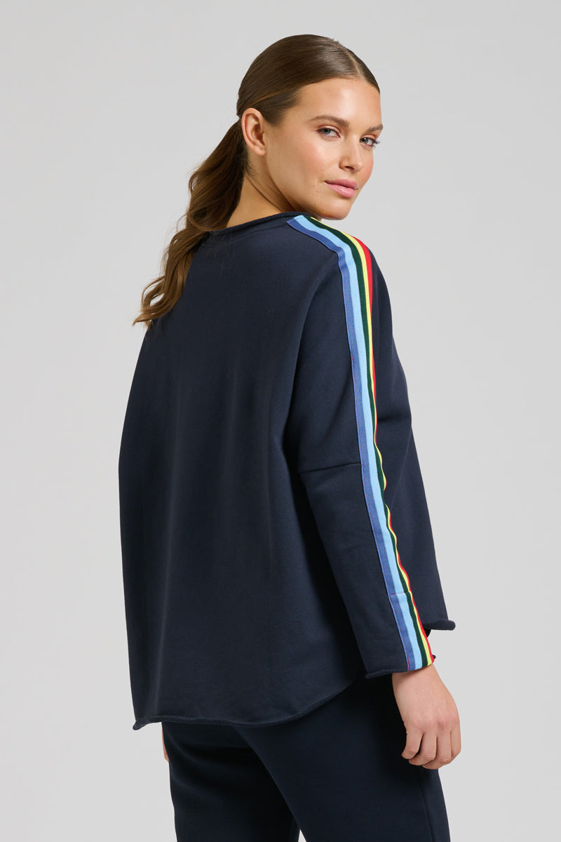 EST 1971 Raw Tape Long Sleeve Sweatshirt - French Navy/Rainbow