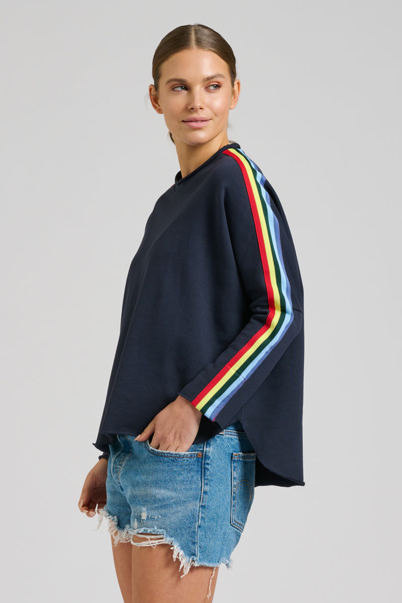 EST 1971 Raw Tape Long Sleeve Sweatshirt - French Navy/Rainbow