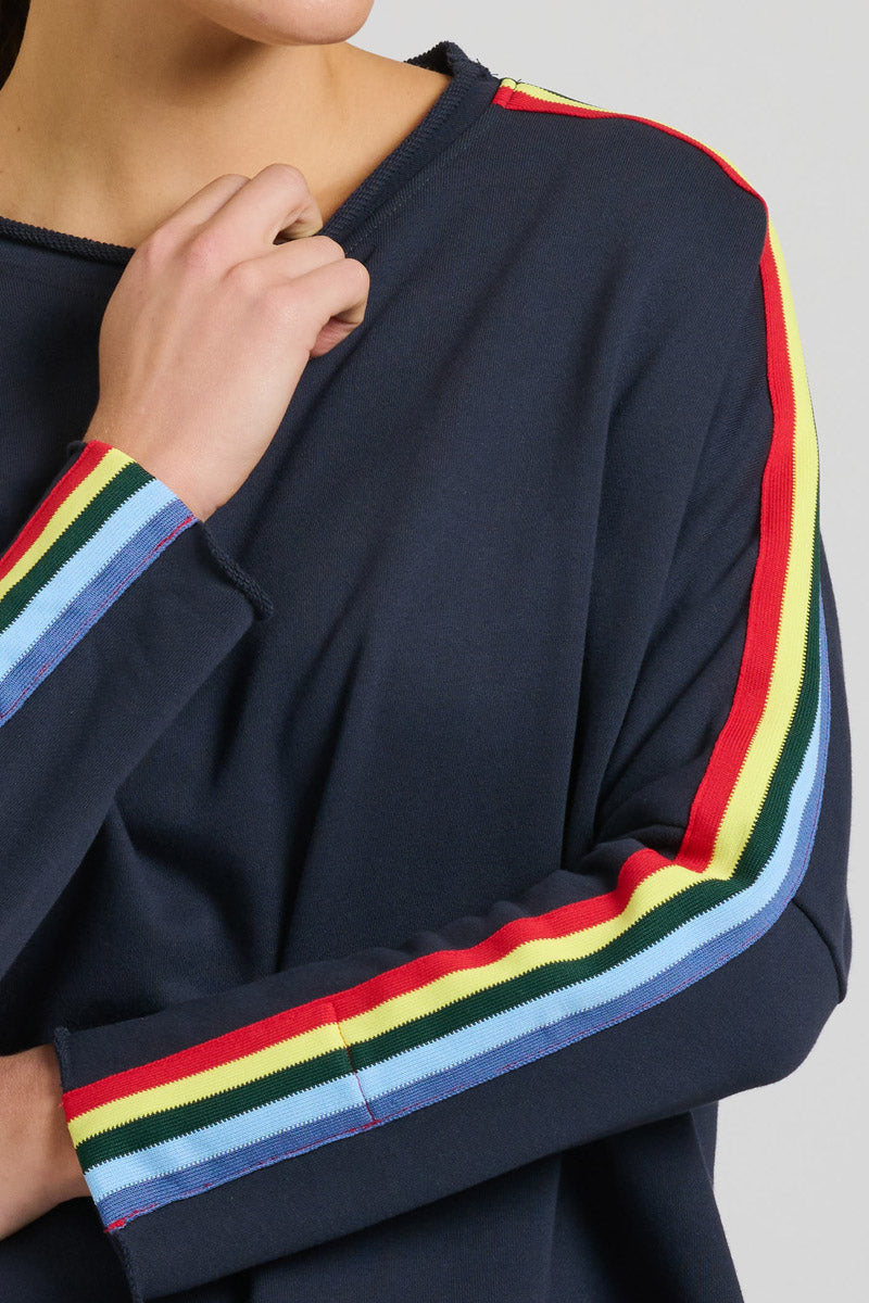 Raw Tape Long Sleeve Sweatshirt - French Navy/Rainbow