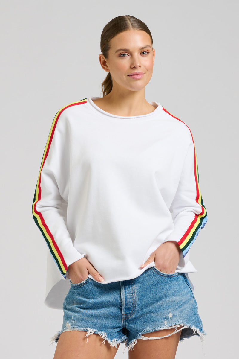 EST 1971 Raw Tape Long Sleeve Sweatshirt - White/Rainbow