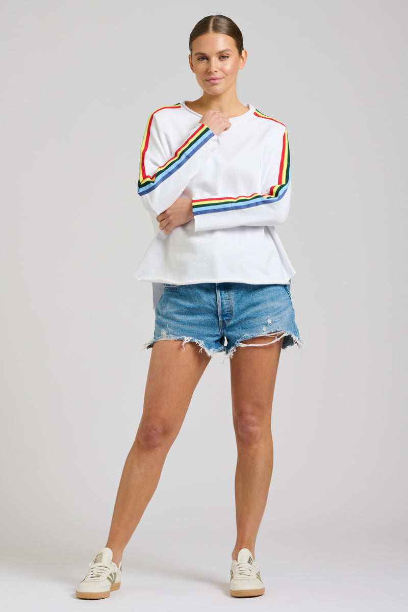 EST 1971 Raw Tape Long Sleeve Sweatshirt - White/Rainbow