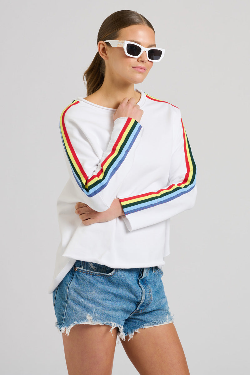 EST 1971 Raw Tape Long Sleeve Sweatshirt - White/Rainbow