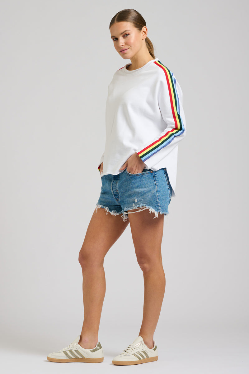 EST 1971 Raw Tape Long Sleeve Sweatshirt - White/Rainbow