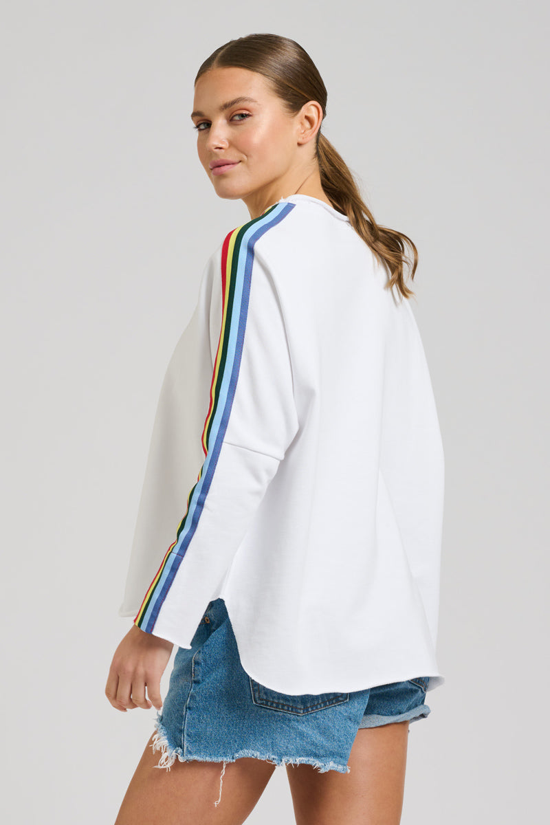 EST 1971 Raw Tape Long Sleeve Sweatshirt - White/Rainbow