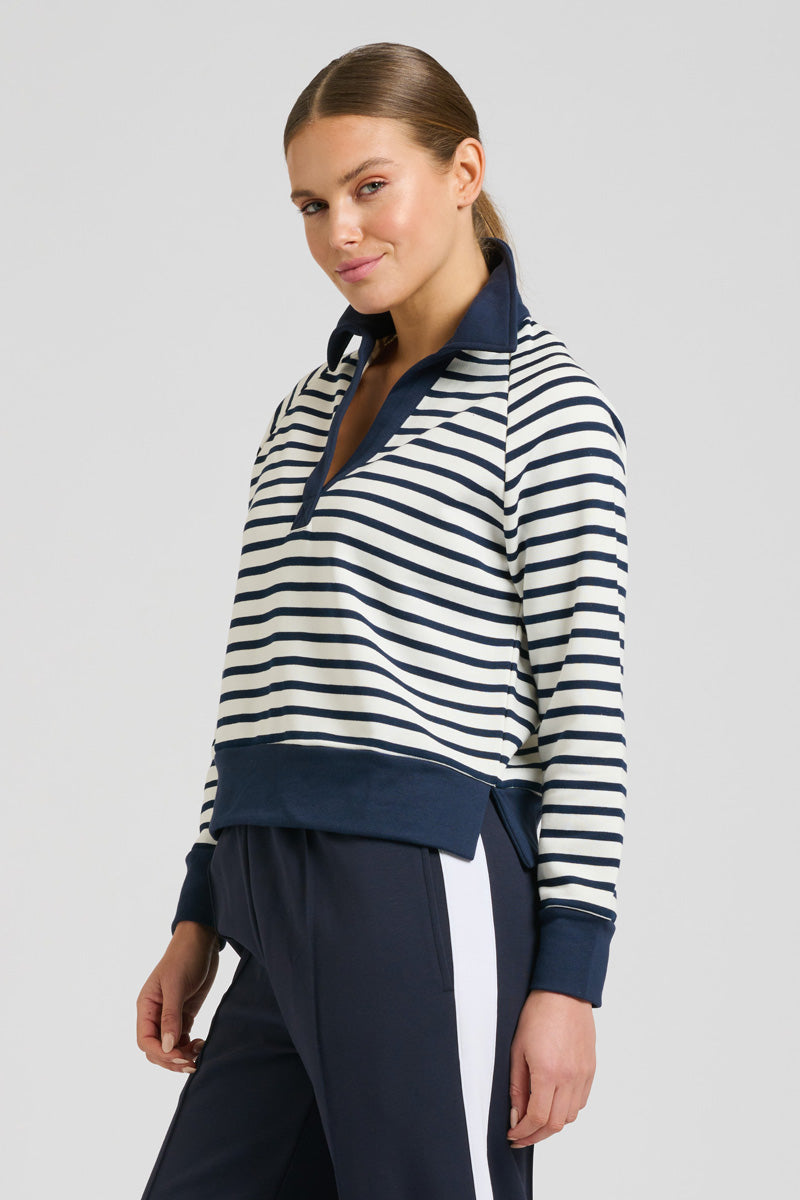 EST 1971 Rugby Cotton Crop Sweatshirt - French Navy Stripe