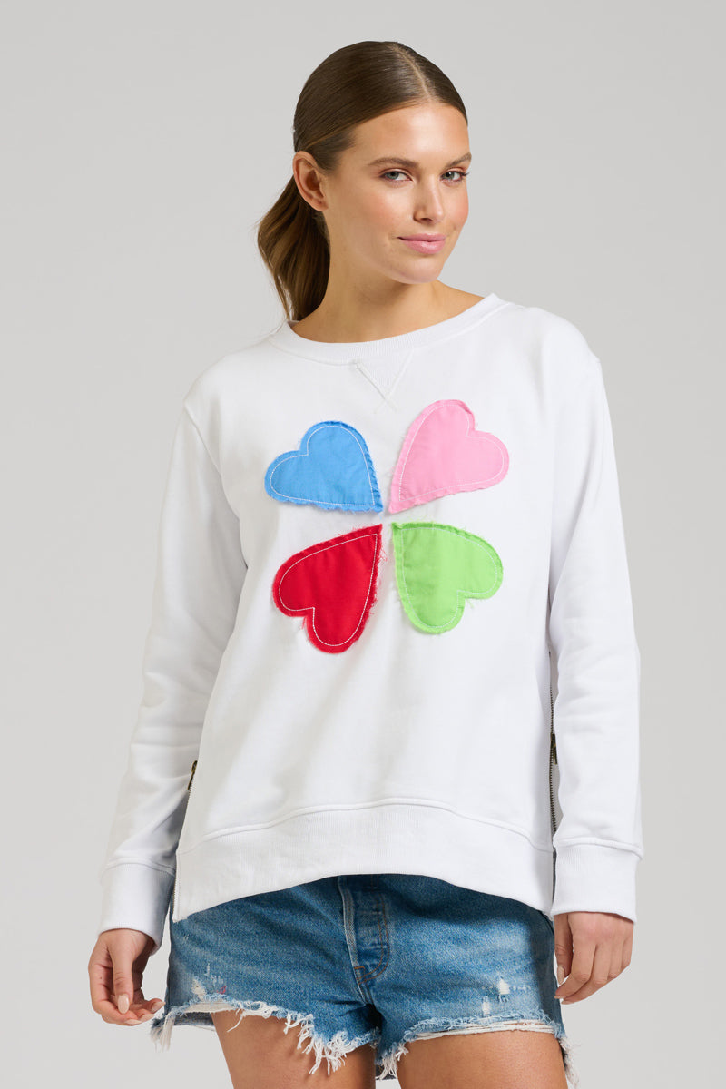 EST 1971 Zipside Classic Cotton Sweatshirt - White Hearts