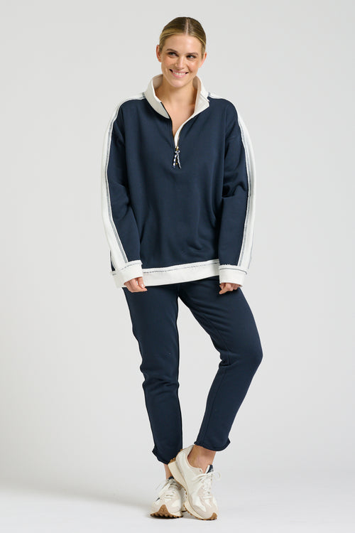 Barb Baggy Pullover Sweatshirt - Navy & Ivory