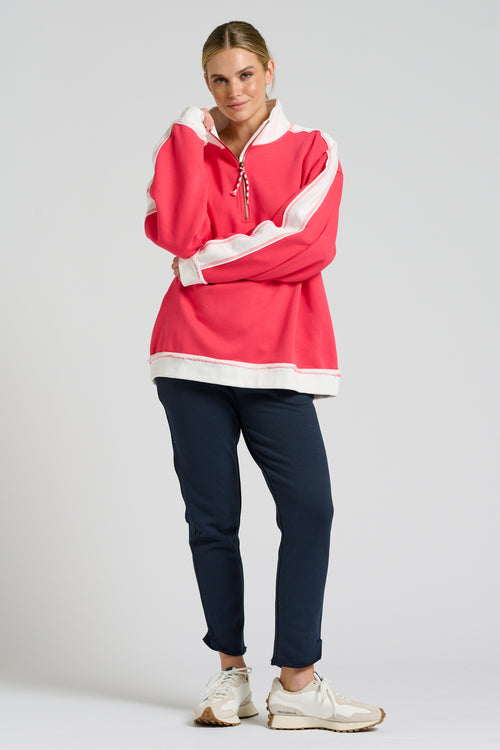 Barb Baggy Pullover Sweatshirt - Red & Ivory