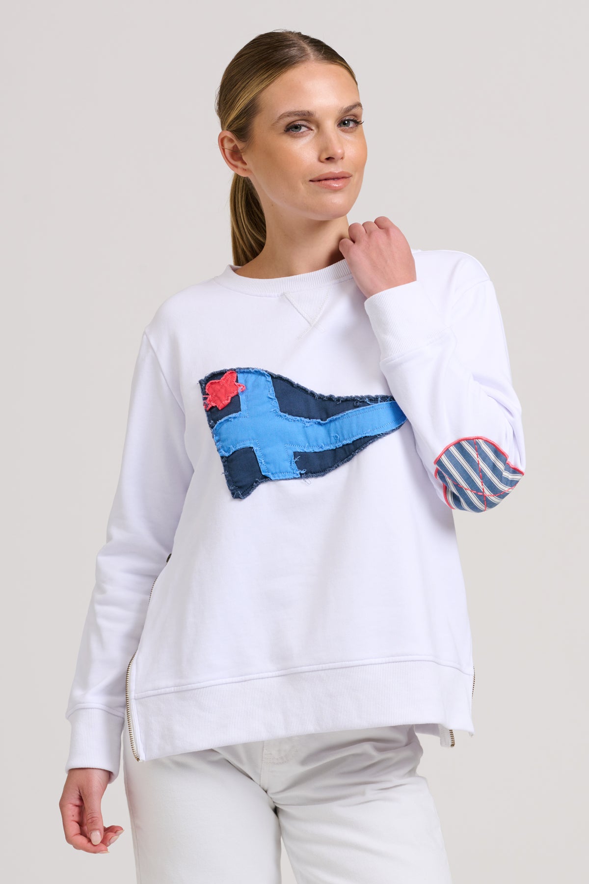 Zippy Classic Zipside Navel Flag Sweatshirt - White / Navy