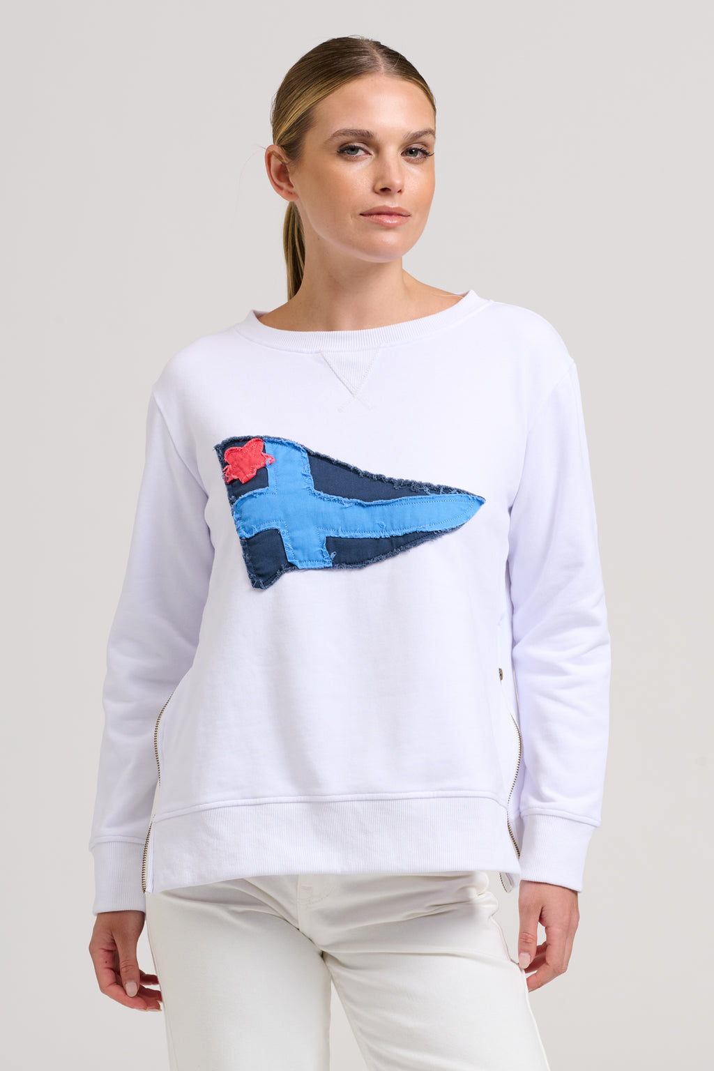 Zippy Classic Zipside Navel Flag Sweatshirt - White / Navy