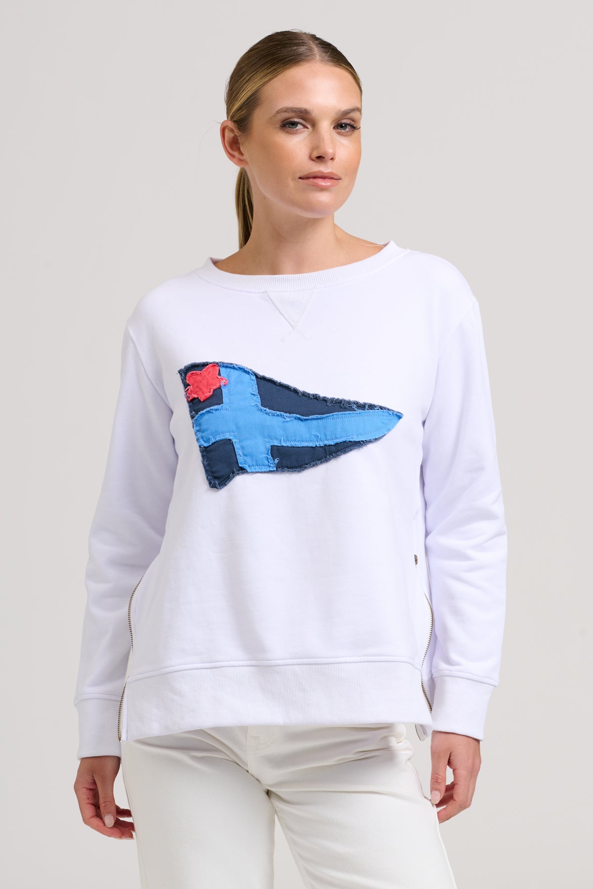 Zippy Classic Zipside Navel Flag Sweatshirt - White / Navy