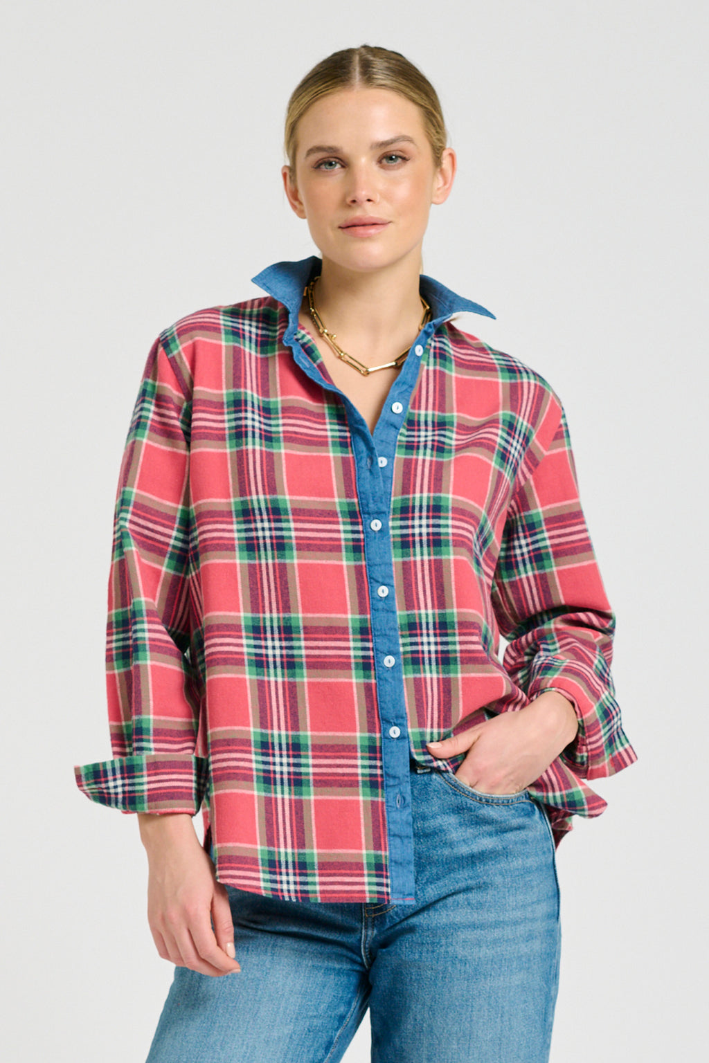 Helena Girlfriend Shirt - Rose Plaid